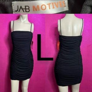 🆕Black Mesh Ruched Cami Bodycon Mini Dress~ Size L